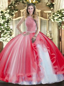 Best Selling Tulle Sleeveless Floor Length Ball Gown Prom Dress and Beading and Ruffles