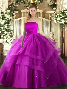 Floor Length Ball Gowns Sleeveless Fuchsia 15th Birthday Dress Lace Up