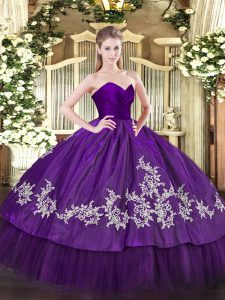 Stunning Floor Length Purple Quinceanera Dama Dress Sweetheart Sleeveless Zipper