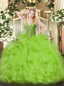 Comfortable Beading and Ruffles Ball Gown Prom Dress Lace Up Sleeveless Floor Length