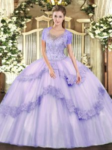 Floor Length Lavender Quinceanera Gown Scoop Sleeveless Clasp Handle