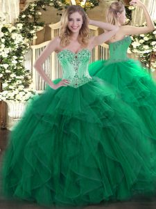 Dark Green Sleeveless Organza Lace Up Quince Ball Gowns for Sweet 16 and Quinceanera