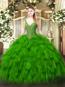 Quinceanera Gowns Military Ball and Sweet 16 and Quinceanera with Beading and Ruffles V-neck Sleeveless Lace Up