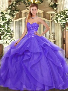 Beading and Ruffles Quinceanera Dresses Lavender Lace Up Sleeveless Floor Length