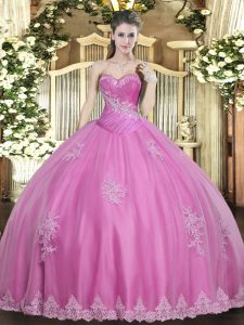 Sweetheart Sleeveless Tulle 15th Birthday Dress Beading and Appliques Lace Up