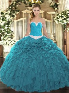 Floor Length Teal Sweet 16 Quinceanera Dress Sweetheart Sleeveless Lace Up