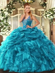 Elegant Sleeveless Lace Up Floor Length Beading and Ruffles and Pick Ups Sweet 16 Quinceanera Dress