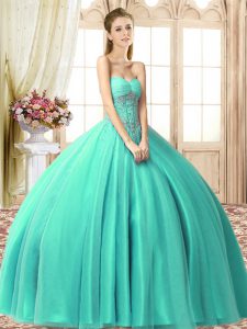 Tulle Sleeveless Floor Length 15th Birthday Dress and Beading