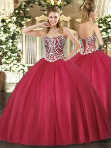 Red Sleeveless Beading Floor Length Quinceanera Gowns