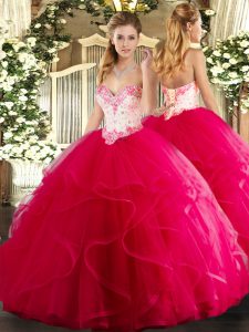 Custom Fit Sweetheart Sleeveless Tulle Quinceanera Gowns Beading and Ruffles Lace Up