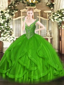 Edgy Ball Gowns Beading and Ruffles Vestidos de Quinceanera Lace Up Tulle Sleeveless Floor Length