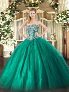 Strapless Sleeveless Tulle 15 Quinceanera Dress Beading Lace Up