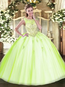 Romantic Tulle Sleeveless Floor Length Quinceanera Dress and Beading and Appliques