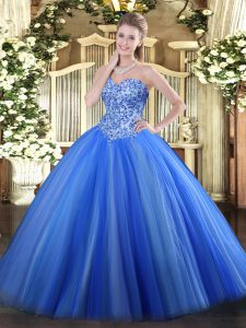Sweetheart Sleeveless Lace Up Quinceanera Dresses Blue Tulle
