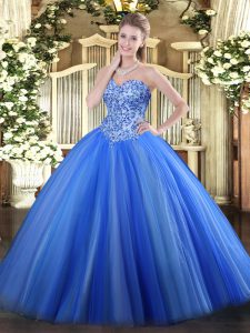 Sweetheart Sleeveless Lace Up Quinceanera Dresses Blue Tulle