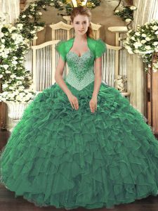 Glamorous Green Sleeveless Beading and Ruffles Floor Length Sweet 16 Dress