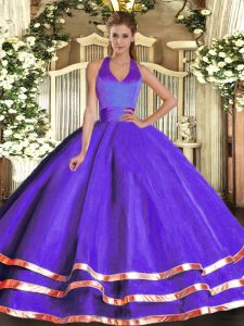 Purple Sleeveless Ruffled Layers Floor Length Quinceanera Dress