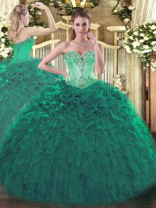 Colorful Turquoise 15th Birthday Dress Sweet 16 and Quinceanera with Beading and Ruffles Sweetheart Sleeveless Lace Up
