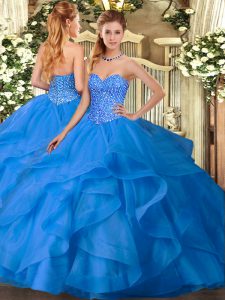 Lovely Floor Length Ball Gowns Sleeveless Blue 15th Birthday Dress Lace Up