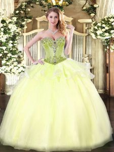 Shining Light Yellow Sleeveless Organza Lace Up Sweet 16 Dress for Military Ball and Sweet 16 and Quinceanera
