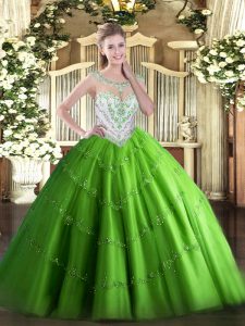 Zipper Scoop Beading and Appliques 15 Quinceanera Dress Tulle Sleeveless