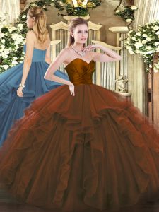 Modern Brown Ball Gowns Ruffles Sweet 16 Quinceanera Dress Zipper Tulle Sleeveless Floor Length