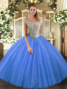 Baby Blue Sleeveless Floor Length Beading Lace Up Quinceanera Gowns