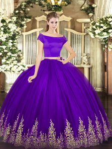 Off The Shoulder Short Sleeves Tulle Sweet 16 Quinceanera Dress Appliques Zipper