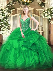 Sleeveless Beading and Ruffles Lace Up Sweet 16 Dresses