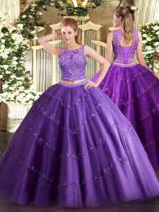 Beautiful Sleeveless Lace Up Floor Length Beading and Appliques Sweet 16 Dress