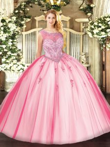Best Selling Scoop Sleeveless Tulle Sweet 16 Dresses Beading and Appliques Zipper