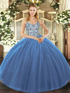 Appliques Sweet 16 Quinceanera Dress Navy Blue Lace Up Sleeveless Floor Length