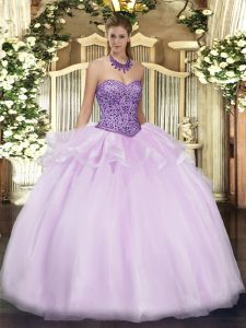 Fantastic Sweetheart Sleeveless Tulle Sweet 16 Quinceanera Dress Beading and Ruffles Zipper