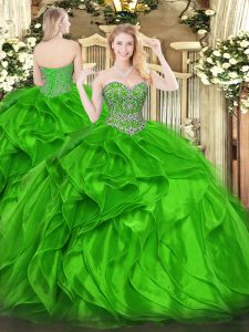 Sweetheart Sleeveless Lace Up Quinceanera Gown Green Organza