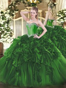 Organza Sleeveless Floor Length Ball Gown Prom Dress and Beading and Ruffles