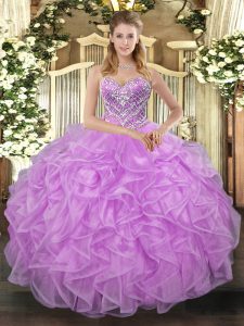 Ball Gowns Sweet 16 Dress Lilac Sweetheart Tulle Sleeveless Floor Length Lace Up