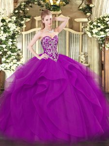 Elegant Tulle Sleeveless Floor Length 15th Birthday Dress and Beading and Ruffles