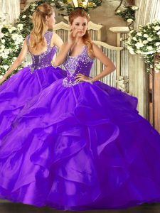 Sleeveless Lace Up Floor Length Beading and Ruffles Ball Gown Prom Dress