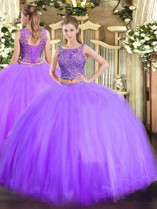 Lavender Sleeveless Beading Floor Length Quinceanera Dresses