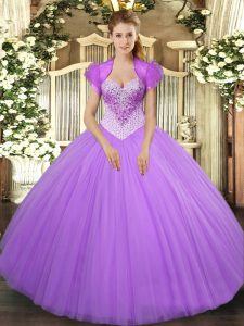 Simple Lavender Lace Up Sweetheart Beading 15 Quinceanera Dress Tulle Sleeveless