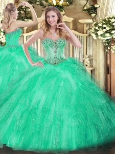 Ball Gowns 15 Quinceanera Dress Apple Green Sweetheart Tulle Sleeveless Floor Length Lace Up