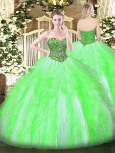 Attractive Sleeveless Lace Up Floor Length Beading and Ruffles Quinceanera Dress