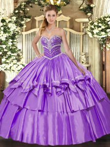 Sophisticated Ball Gowns Quinceanera Dresses Lavender Sweetheart Organza and Taffeta Sleeveless Floor Length Lace Up