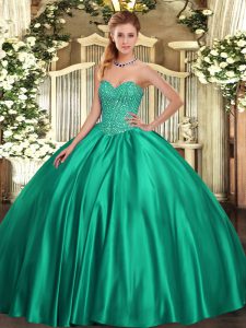 Dramatic Beading Vestidos de Quinceanera Turquoise Lace Up Sleeveless Floor Length