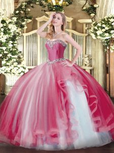 Perfect Sweetheart Sleeveless Tulle Sweet 16 Dresses Beading and Ruffles Lace Up