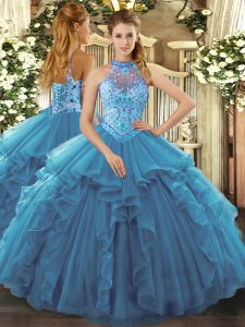 Designer Sleeveless Lace Up Floor Length Beading and Ruffles Quinceanera Dress