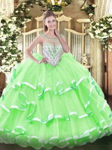 Scoop Sleeveless Zipper Ball Gown Prom Dress Organza