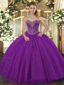 Luxurious Purple Sleeveless Beading Floor Length Quinceanera Gowns