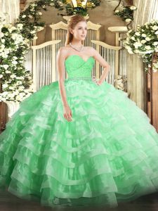 Adorable Apple Green Sweetheart Zipper Beading and Lace and Ruffled Layers 15 Quinceanera Dress Sleeveless