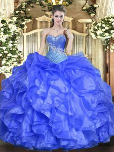 Unique Floor Length Ball Gowns Sleeveless Blue Quinceanera Dress Lace Up